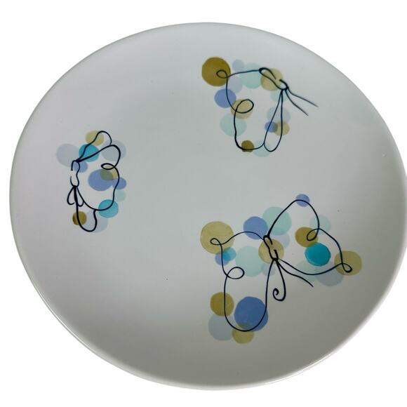 Pottery Barn Set 2 Butterfly 8" Diameter White Ceramic Dessert Salad Plates - Picture 3 of 6